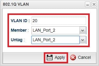 a screenshot of Vigor3900 802.1Q VLAN configuration